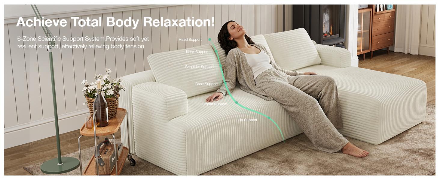 【2 Packages Shipping] L-Shape Plush Corduroy Velvet Modern Sofa with Deep Seat, Upholstered Couches for Living Room & Bedroom, No Assembly Required