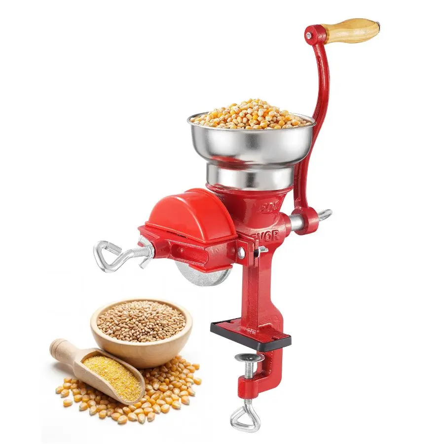 fathersdaygift VEVOR Manual Grain Mill with Low Hopper, Hand-Crank Corn Grinder, Heavy Duty Cast Iron Wheat Grinding Mill with Stable Table Clamp Dust Cover for Grains Spices Coffee Beans Nuts