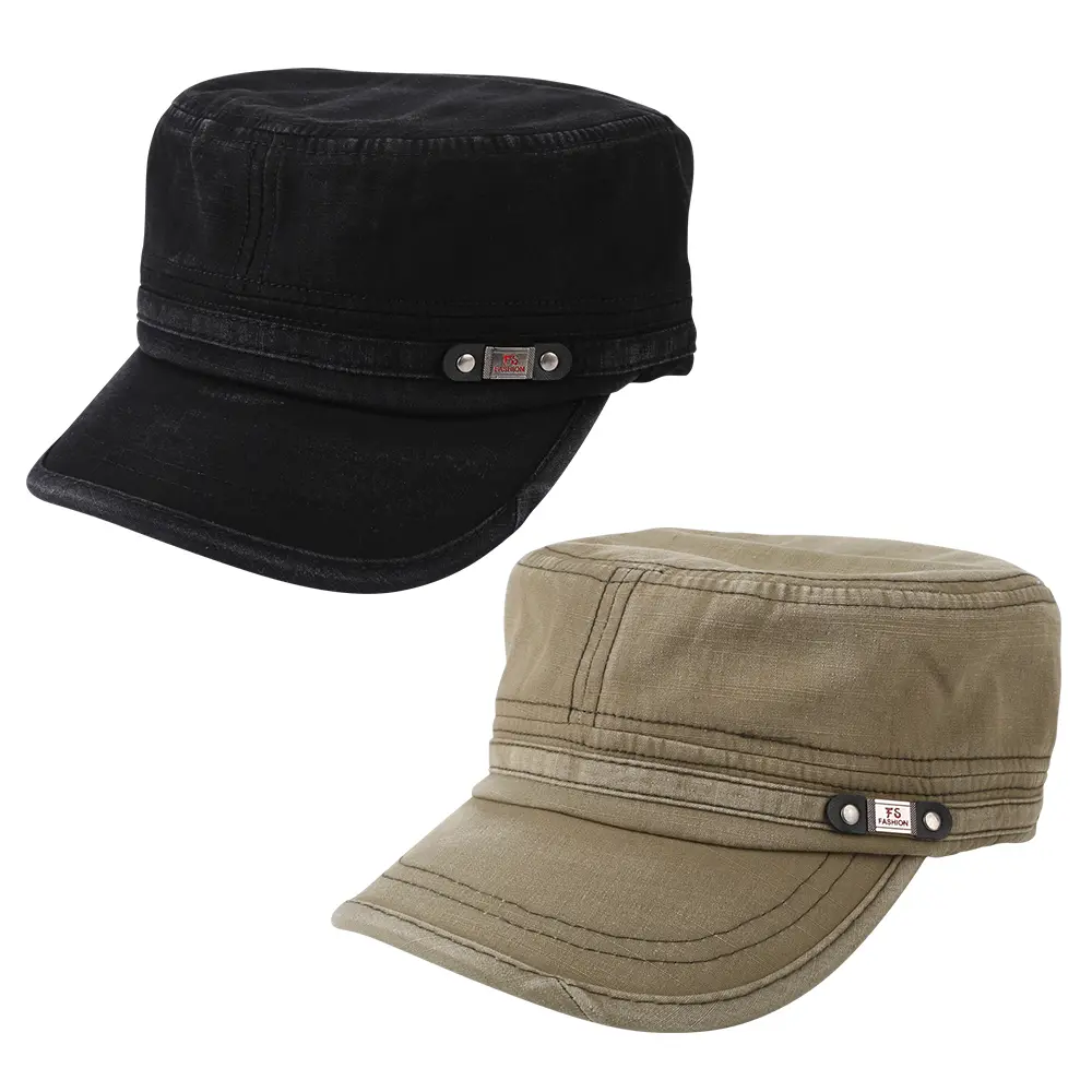 2PCS Unisex Cadet Army Cap Adjustable Flat Top Cap Washed Cotton Military Hat Baseball Cap
