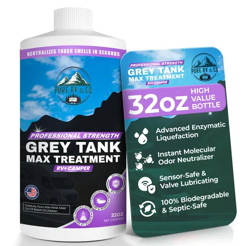 RV Grey Tank Treatment Digester, Enzymatic Waste and Odor Eliminator for Grey and Black Water Tanks, Breaks Down Waste and Paper, Safe for Septic, Camper and Marine RVs, rv Toilet Treatment (32 oz)