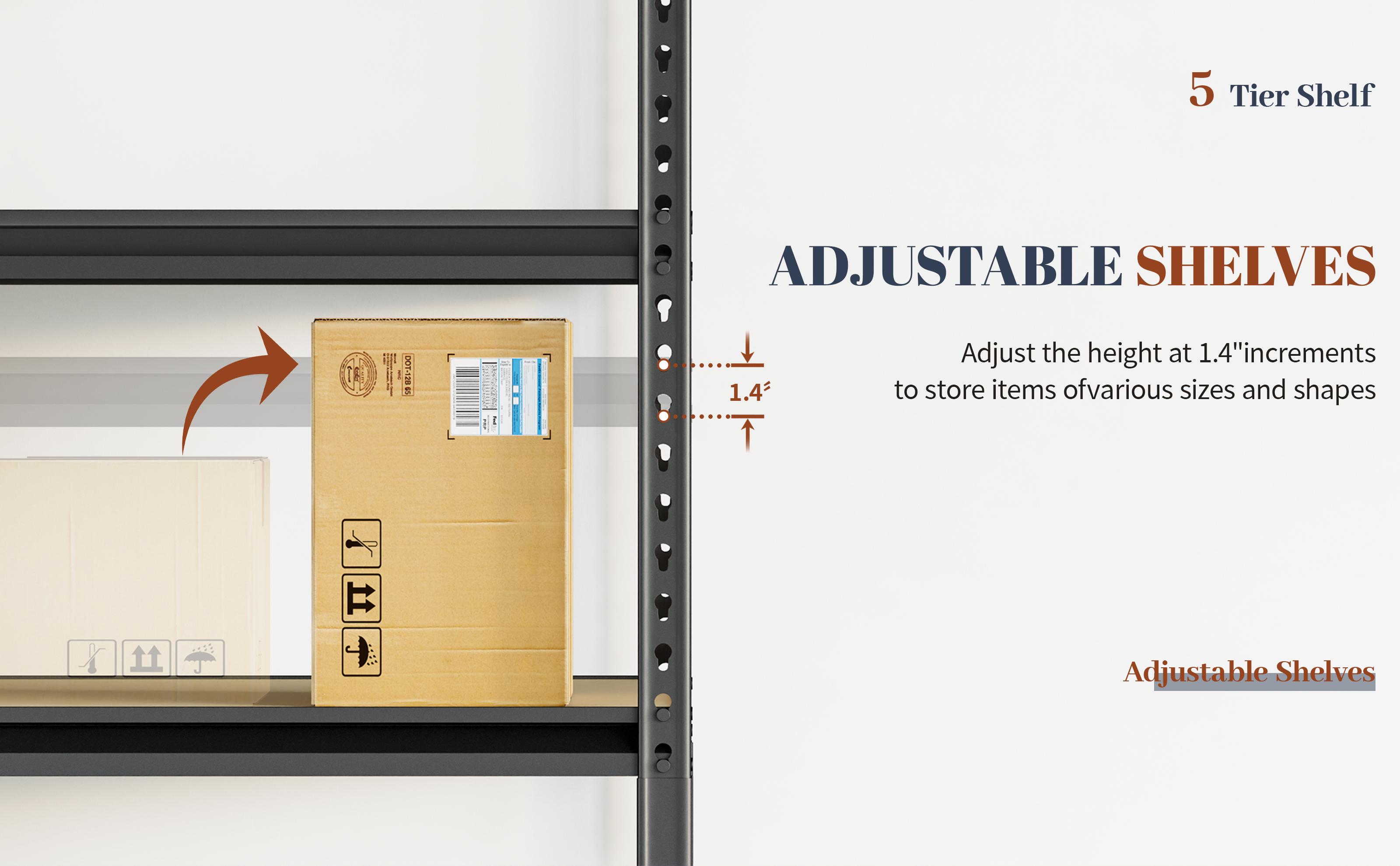 TryLazy 5-Tier Metal Storage Shelving Unit Height Adjustable Versatile Utility Rack Shelf for Craft Warehouse Pantry Kitchen Organiser Heavy Duty 2600lbs