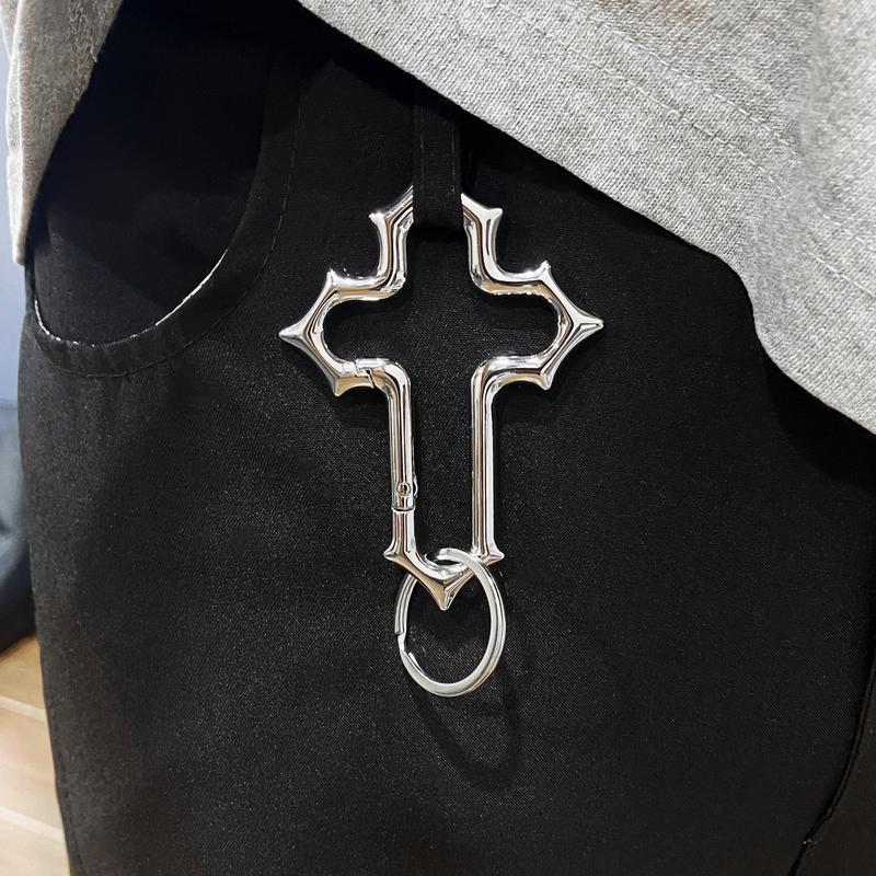 Crusader Carabiner Gothic Cross Metal Keychain Solid Design Zinc Alloy Ideal for Heavy Belt Loop Accessories Bold Streetwear Fashion