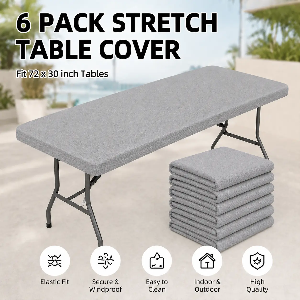 6-Pack Elastic Polyester Rectangle Table Cover Protector for 6ft (30x72in) Tables - Durable, Easy to Clean, Washable, High Elasticity - for Baby Shower, Birthday, Ceremony Home & Outdoor Festive Supplies