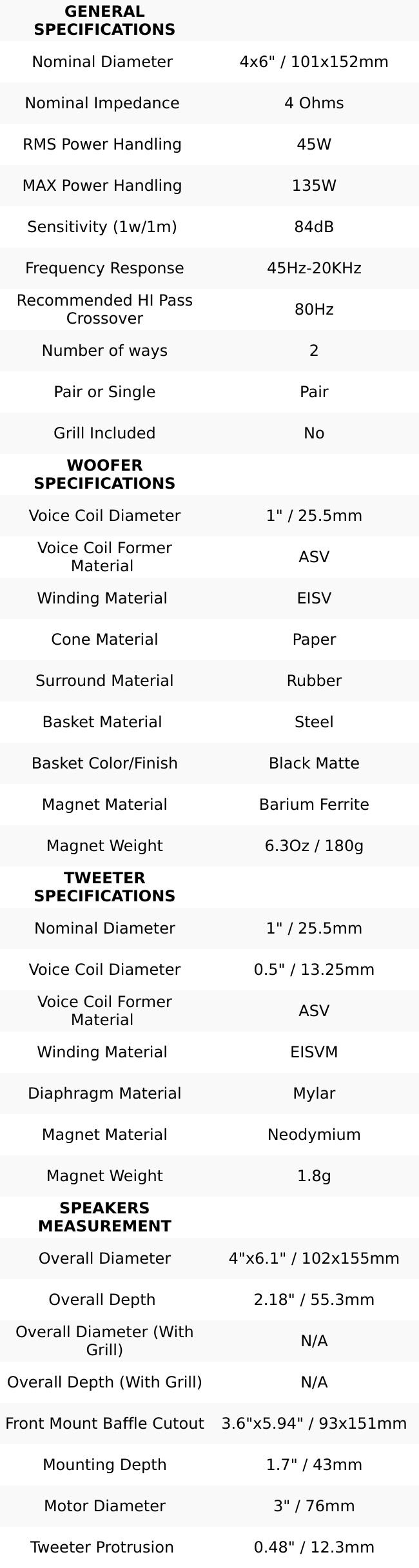 GEN-X 4x6 2-Way Coaxial Speakers 45 Watts Rms 4-Ohm (G4.6XI) GEN-X 4x6 2-Way Coaxial Speakers 45 Watts Rms 4-Ohm (G4.6XI)