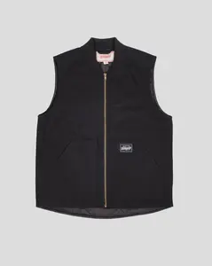Brooklyn Cloth Canvas Workwear Vest, 100% Cotton Zip Front Utility Layer, Relaxed Fit, Workwear Logo Patch, Casual Outerwear, Black, Small to Large