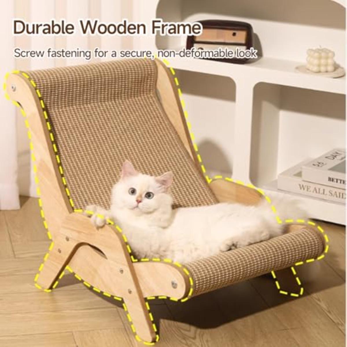 2-In-1 Cat Scratch Bed - Durable Natural Sisal Rope Beach Chair, Natural Sisal Scratching Board, Space-Saving Modern Indoor Pet Furniture for Cats