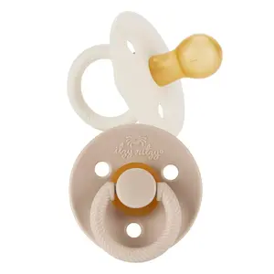 Natural Rubber Pacifiers Set of 2 - Baby Pacifiers with Cherry Shaped Nipple & Large Air Holes for Safety Ages 6-18 Months in Coconut & Toast Styles