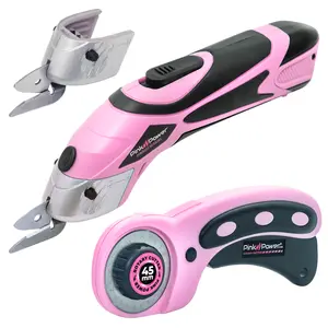 PINK CORDLESS FABRIC SCISSORS w/ ROTARY CUTTER 4-VOLT LITHIUM ION