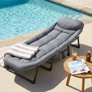 Folding Bed with Soft Mattress & Built-in Pillow 6 position Adjustable Recliner Bed with Side Pockets Ideal for Office Camping or Travel Use