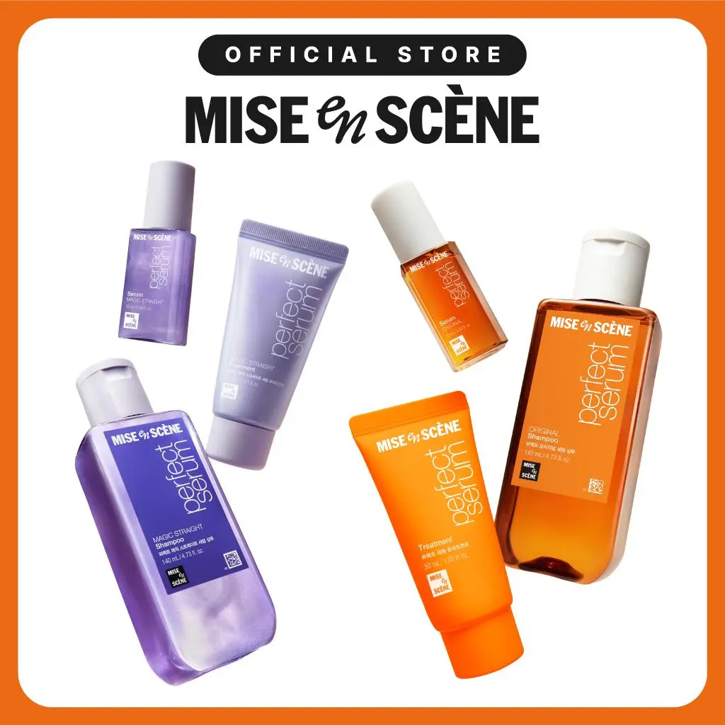 Perfect Serum Starter Kit (2 Options) | Mise En Scène | Trial-Size Hair Serum+Shampoo+Treatment | Korean Hair Care for Damaged Hair, with Moroccan & Jojoba Oils, Glossy Shine