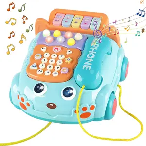 Baby Toy Phone Cartoon Baby Piano Music Light Toy Children Pretend PhoneToy Gift Game Boy Girl Early Education Gift Blue 18 M+ - Play