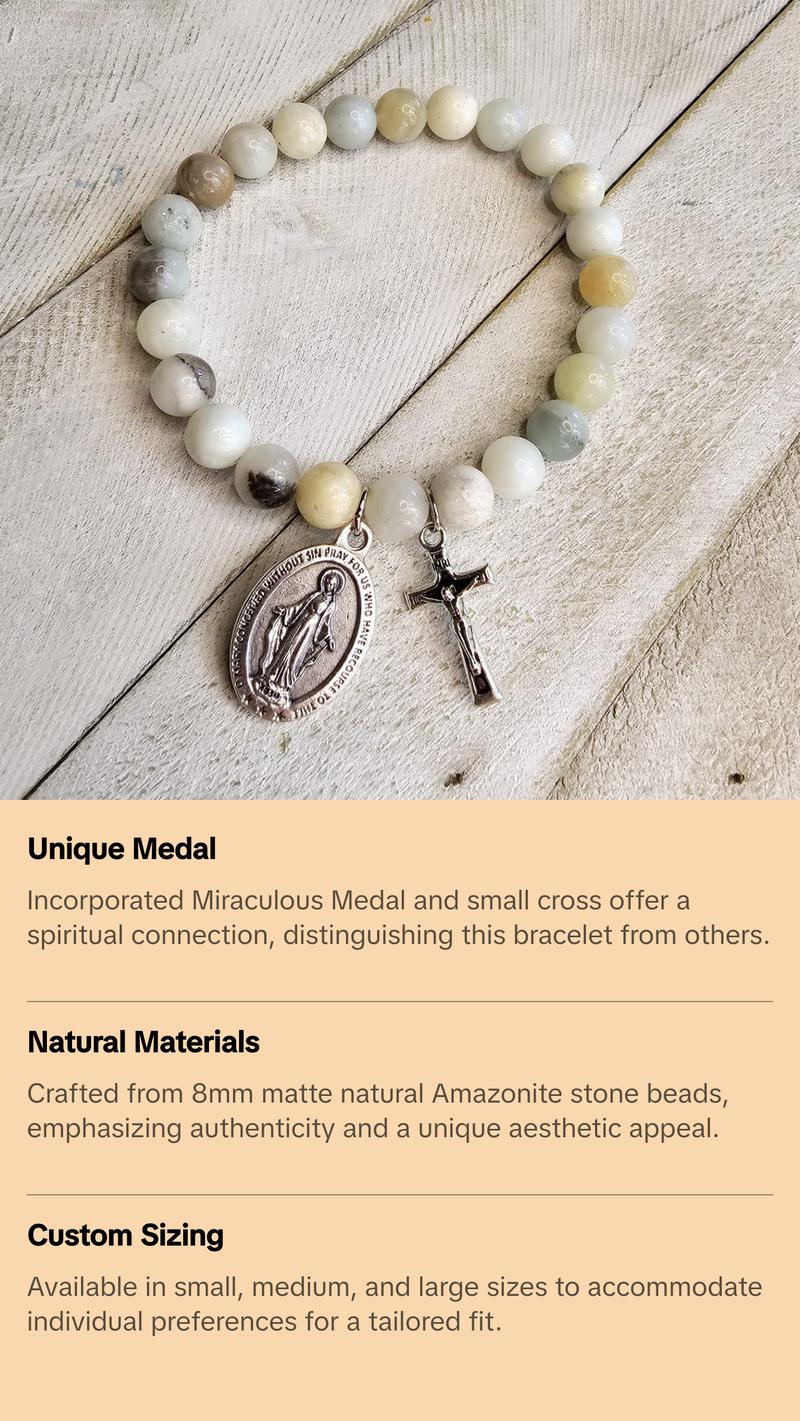 Miraculous Medal Amazonite Stone Bracelet