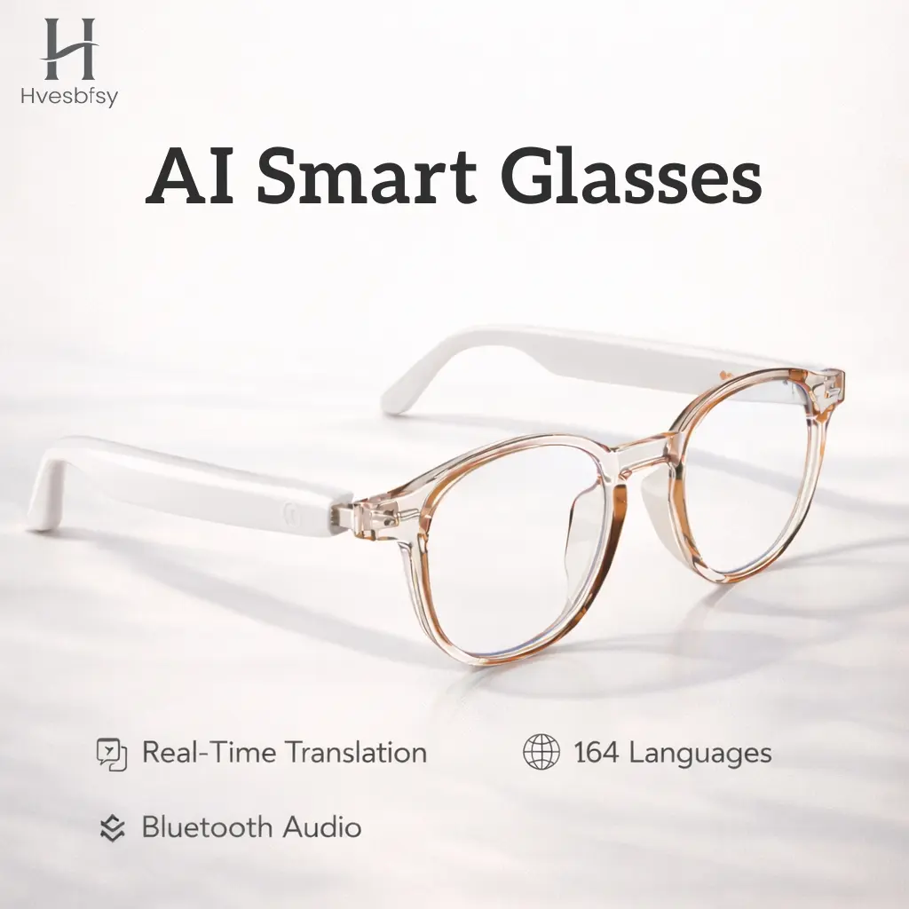 Hvesbfsy AI Smart Glasses with Real-Time Translation, 164 Languages Translator Glasses, Bluetooth Audio Sunglasses, Photochromic Lens, Hands-Free Calling, Travel Essentials