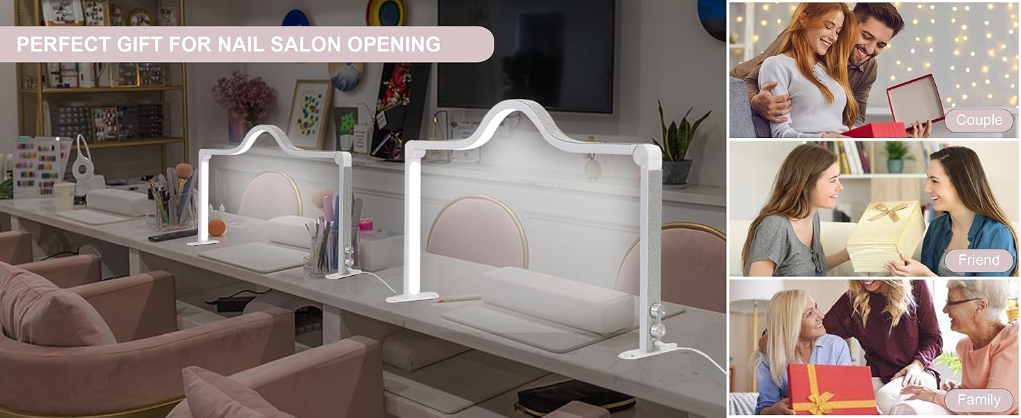 Upgraded Knob type Nail Tech Lamp for Desk, 34 in Foldable Large Nail Light with Phone Holder, 2 Modes 3000K-6000K LED Manicure Lamp, Half Moon Light for Lash Eyelash Extension, Tattoo, Eyebrows