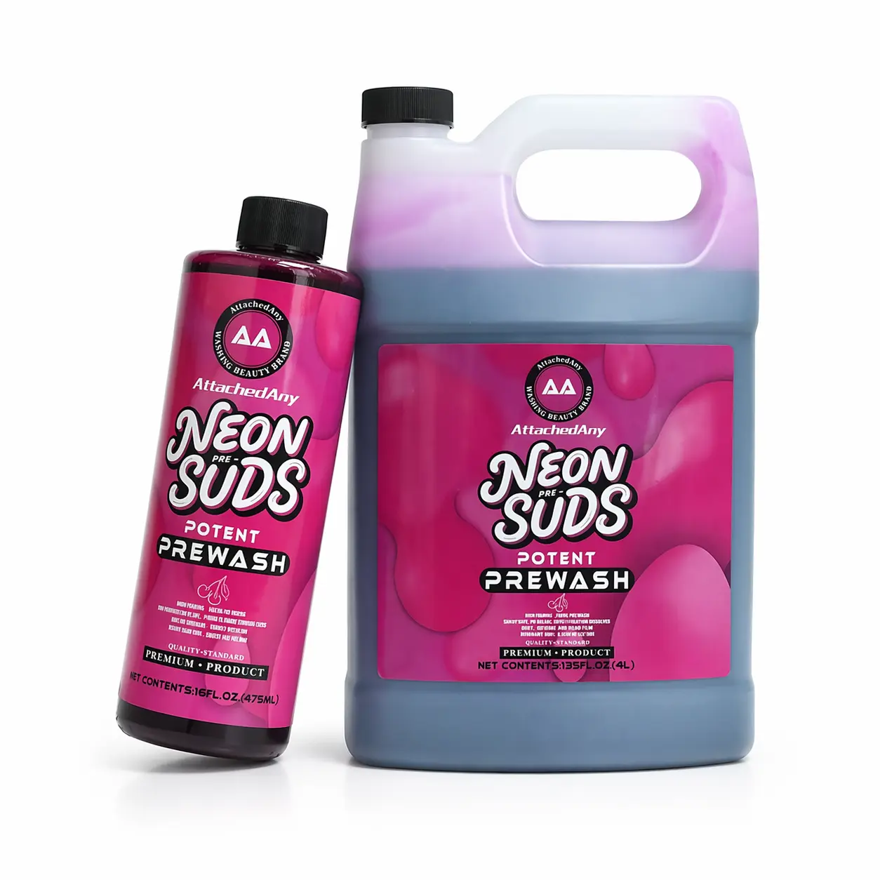 【AttachedAny】Pink foam pre-wash solution; high-foaming, pH-neutral car wash fluid suitable for foam cleaning equipment; white-foam car wash agent; high-gloss 2-in-1 wash and wax product; general-purpose automotive detailing and beauty supplies.