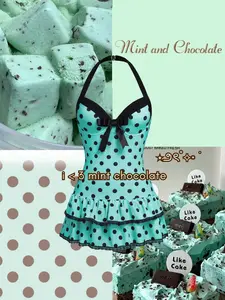 Blue 1940s Halter Polka Dots Bow One-Piece Swimsuit