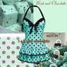 RETRO STAGE Women's 1940s Halter Polka Dot 1-Piece Bathing Suit - Blue, Cute Double Strap, Chocolate Mint High-Stretch Ease, Quick Dry, Machine Washable, Swimdress Stylish Beachwear, Outfit Variant