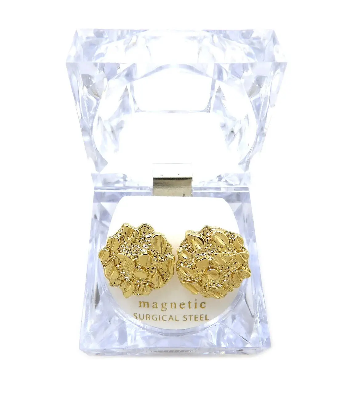 MaxBling81 Magnetic Studs for Male, Gold-Plated Alloy Hip Hop Style, No Piercing High-Polish Nugget Shape 12mm & 20mm Set with Case, Magnetic Stud Earrings, Men's Accessories, Unisex, Magnetic Earrings