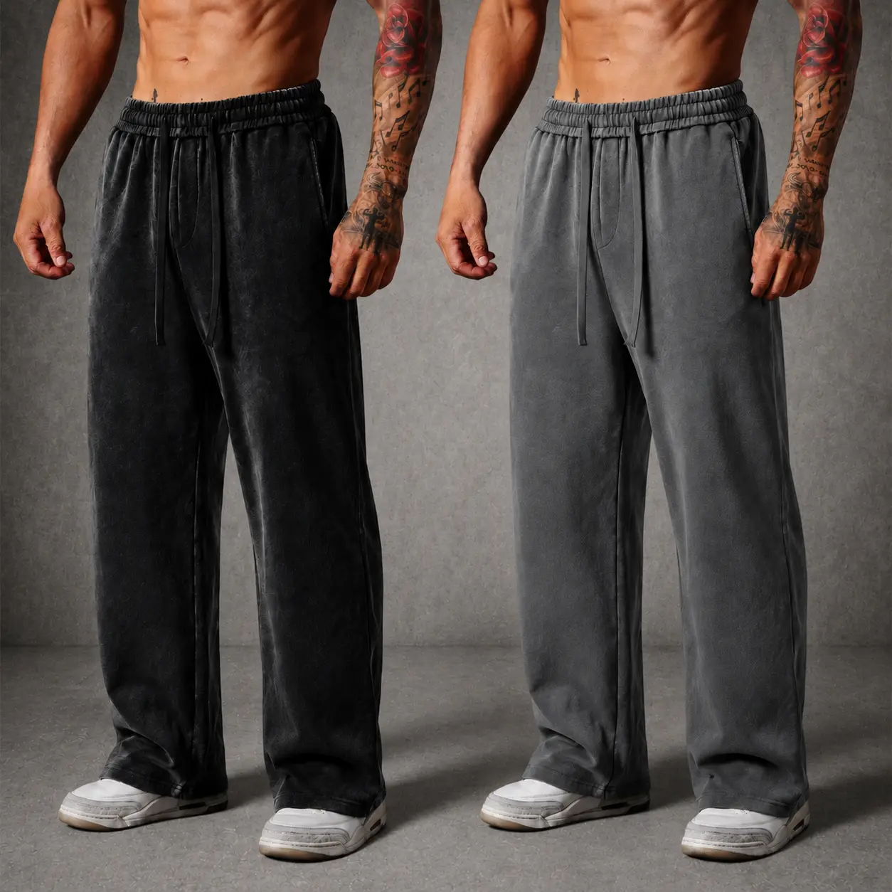 Men's Plain Acid-Wash Cotton Straight-Leg Athletic Sporty Sweatpants, Autumn/Winter Cozy Warm Casual Athleisure Pants, Elastic Waistband with Drawstring, Loose Soft Comfortable, Suitable for Men (Usable Year-Round), Cozy Warm Sweatpants