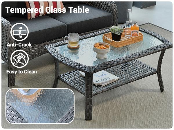 【2 Packages Shipping】Ovios 4 Pieces Patio Furniture Set, Outdoor Wicker Sofa with Coffee Table, Chairs, All Weather High Back Rattan Loveseat Couch with Comfy Cushions