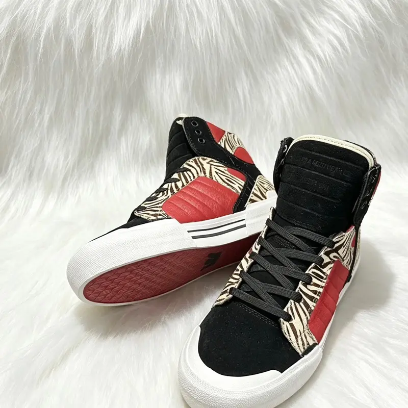 Supra Skytop77 Limited Avenger Black Red Premium Leather Crocodile Horse Hair High Top Sneakers
