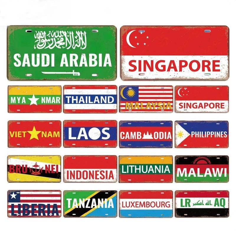 Support customization based on provided images Vintage Country Poster License Plates Saudi Arabia Singapore Thailand Metal Aluminum Sign For Bar Garage Club Home Wall Decor