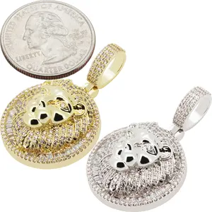 14k Yellow/White Gold Plated AAA Cubic Zirconia Lion Head Circle Pendant