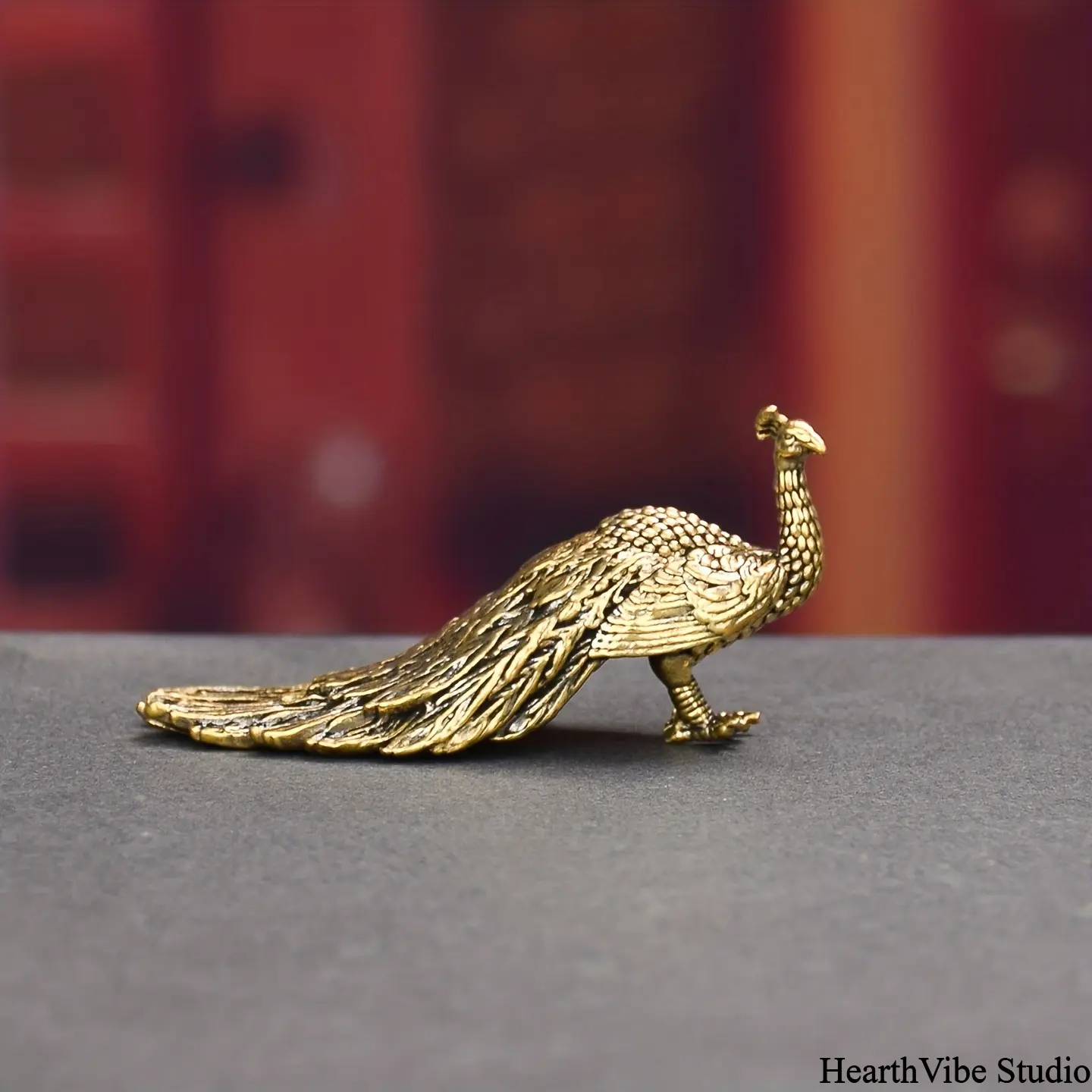 Vintage Brass Peacock Statue, Handcrafted Collectible Ornament, Decorative Tabletop Accent for Office Bookshelf and Home Decor, Decoration, Ornaments, Collectible Statue, Tabletop Decor, Resin Body, Made By Hand, Handmade, Brass Statue