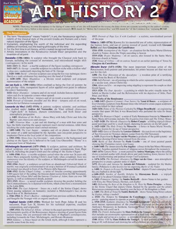 BarCharts 9781423215509 Art History 2 Quickstudy Reference Paper Easel, Office & Educational Stationery Supply
