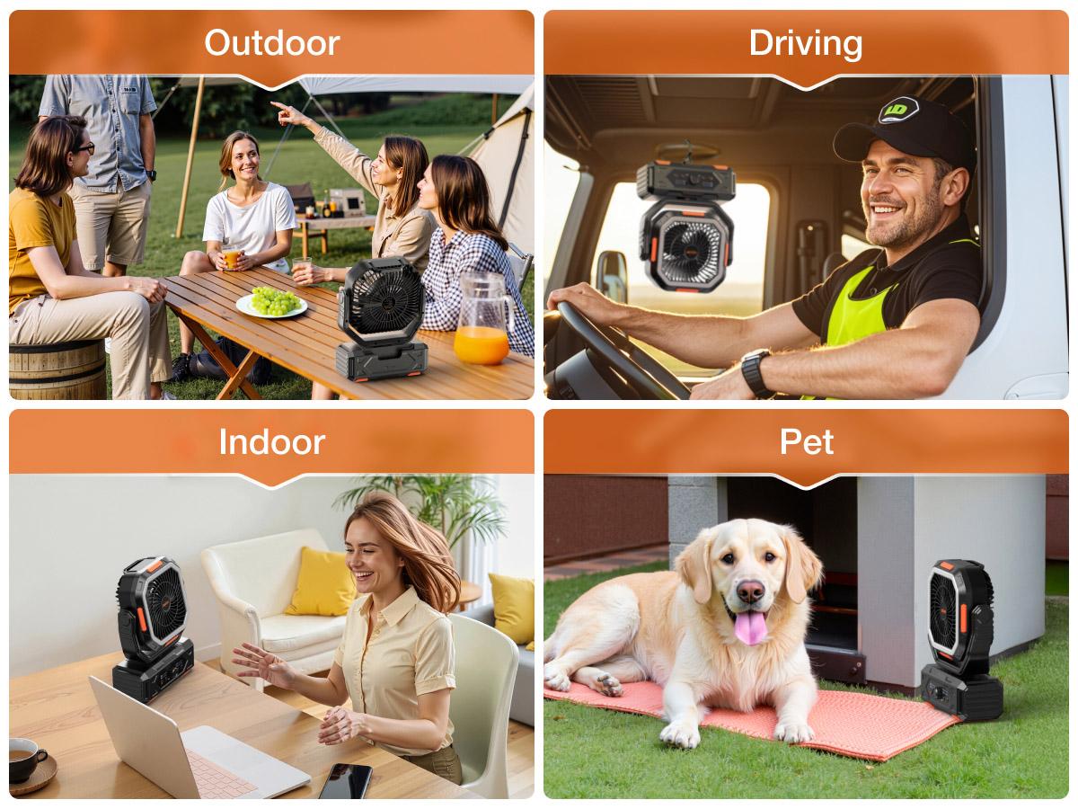 OGERY 2026 Upgraded Camping Fan, 30000mAh Rechargeable Fan with LED Lights & 270° Pivot, Remote Control Shaking Head Desk Fan for Tent Travel Home Multifunction Outdoor Activities