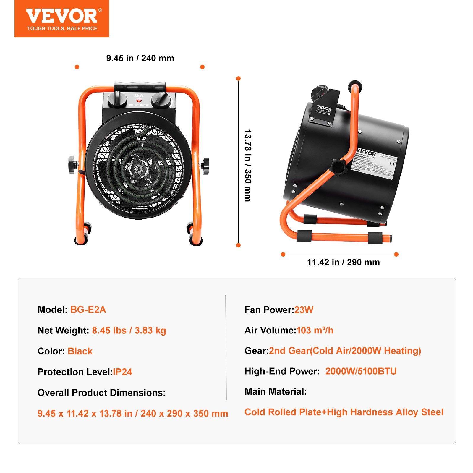 VEVOR Greenhouse Heater with Thermostat, TikTokShopBlackFriday, 1500W PTC Fast Heating with Overheat Protection, 3-Speed Setting  Tent Heater, Electric Portable Heater Fan for Green House, Flower Room, Greenhouse lights