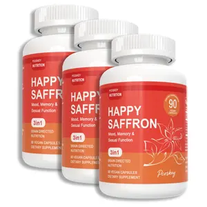 Happy Saffron 90 Capsules - Saffron Extract, Curcumin & Zinc for Focus, Sleep & Productivity | Gluten Free