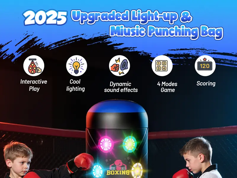 HopeRock Interactive Kids Boxing Bag Music and Light, 4 Game Modes, Scoring Feature, Practice Karate and Taekwondo, Perfect Birthday Gift for Boys and Girls 4-12