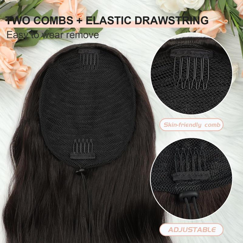 【Flash Sale】 Ponytail Extension 26 Inch Long Wavy Drawstring for Women in Dark Brown with Fluffy Hairpiece for Daily Use Synthetic Hair 【Flash Sale】 Ponytail Extension 26 Inch Long Wavy Drawstring for Women in Dark Brown with Fluffy Hairpiece for Daily Use Synthetic Hair