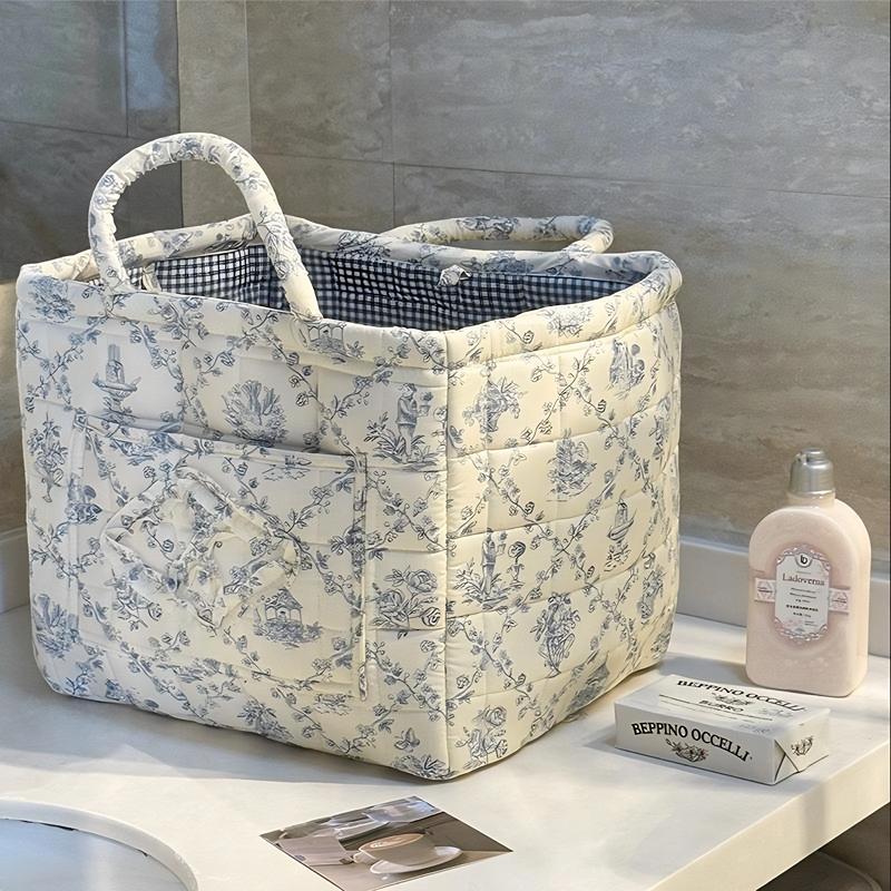 【Free Ship】Car Storage Basket with Handle,Foldable Washable Organizer&Multi-Purpose Fabric Bin for Office Supplies,Home Decor|Farmhouse Floral Design Cute Organizer Reusable Grocery ShoppingBags toybox clothes book,Luggage Accessories Valentine's Day gift