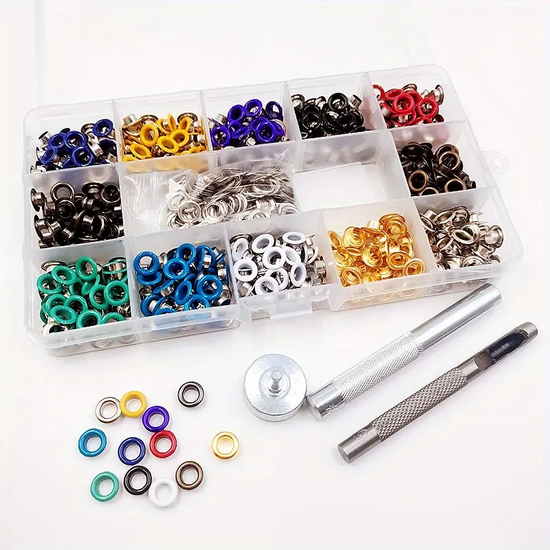600pcs 5mm Grommet Kit Sets Grommets Eyelets with 3 Pieces Install Tool Kit and Box for Shoes Clothes Crafts Bag Office Stationery