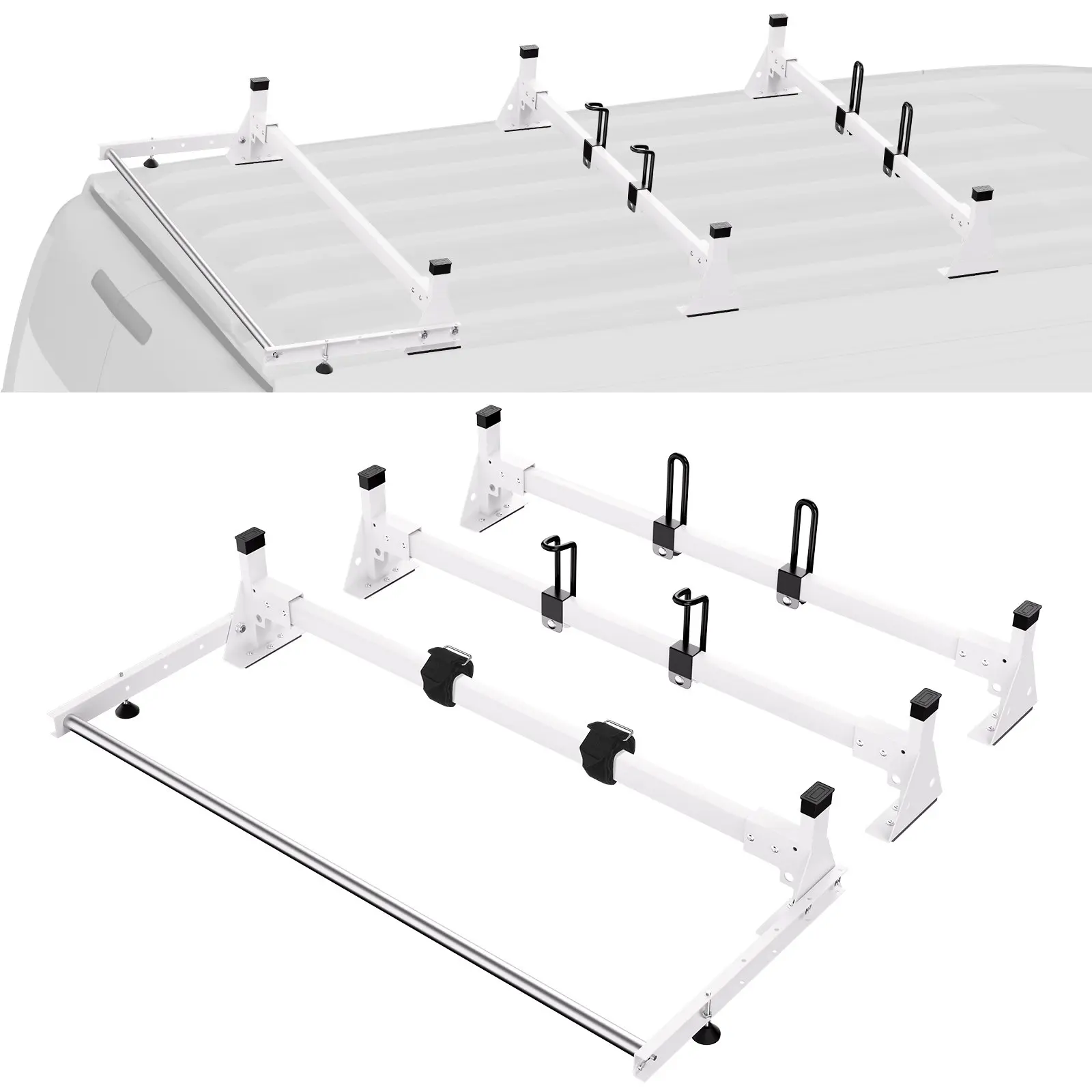 VEVOR Q235 Steel Adjustable Car Roof Rack with Rollers, Heavy Cargo Capacity, Shock-Absorb Pads, Adjustable Crossbars & Noise-Dampening Rubber Pads for Ford Transit Custom 2013-2024 Van, Load Securement Exterior Car Accessory, Car Accessories, Roof Racks