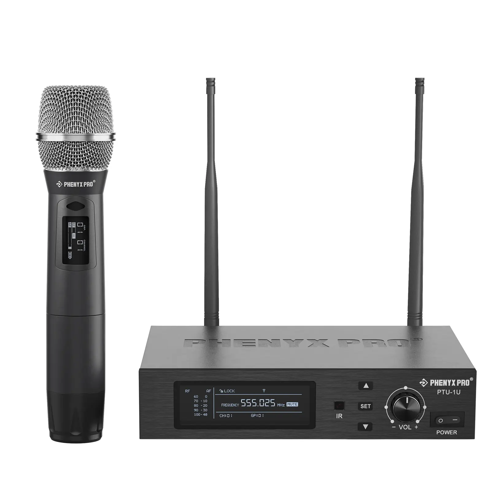 Phenyx Pro PTU-1U True Diversity Wireless Dynamic Mic Kit - Single UHF/RF Handheld Mic with Diversity Circuit, Auto Scan, 1000 Tunable Channels, 6.35 mm/XLR Jacks, Batteries for Stage, Studio, Uhf, Rf, 6.35 Mm Jack, Xlr