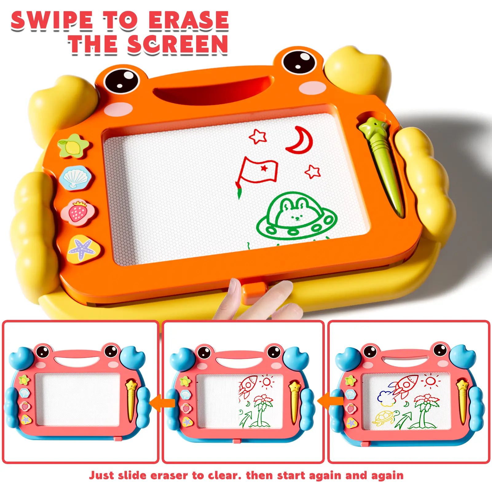 2pcs Cartoon Crab Magnetic Drawing Mini Board Erasable Doodle Writing Board For Counting Drawing Spelling Writing Family Parent Child Interactive Play Kids Party Activity Toy Birthday Gift For Boys Girls Gift