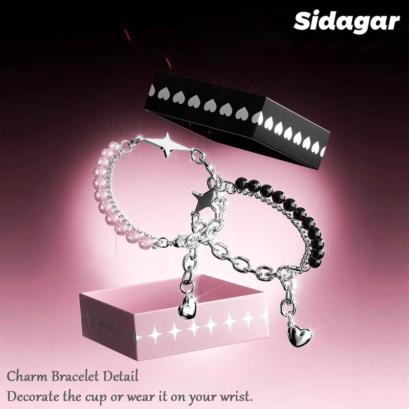 [Sidagar] Water Bottle For Valentine's Day Tumbler Cup, Heart Band Drinkware With Bracelet Charm, 316L Stainless Steel with Ceramic-Coated Interior Coffee Cups, Leak-Proof Straw Lid, Portable Flask, Fits Car Cup Holder, Women Gifts Boy Gifts24oz