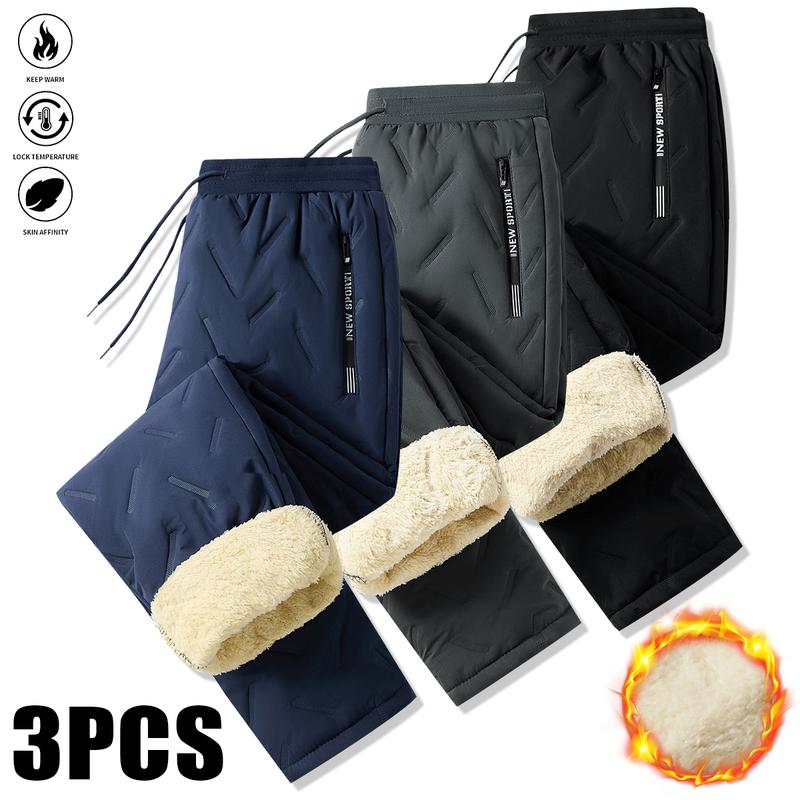 3 Pack Men's Thermal Pants - Heavyweight Fleece Lined Winter Trousers with Drawstring Elastic Waistband, Side Seam Zipper Closure, Can Be Worn Over or Underneath Cold Weather Apparel Suitable for Everyday & Office Work, Outdoor Activities
