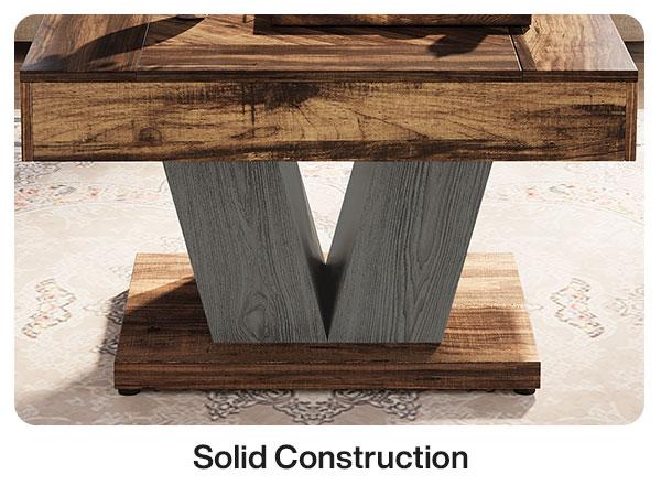 Tribesigns Square Coffee Table, Rustic Brown & Black Modern Center Table with Adjustable Foot Pads for Happy Hours, Living Room, Cocktail Tea Table, and Decorative Items