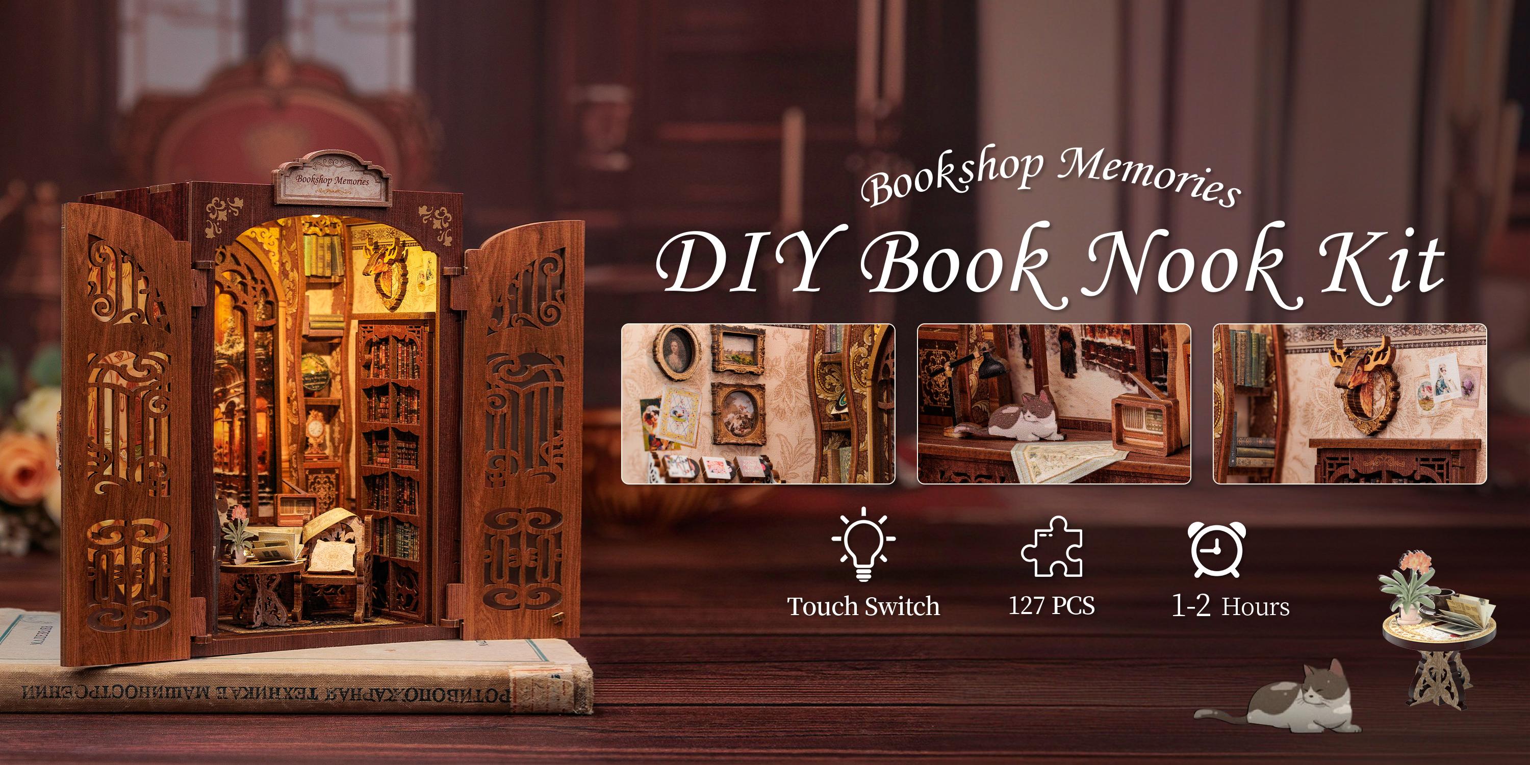 CUTEBEE Bookshop Memories Dollhouse Kit - Black Friday & Christmas Gift DIY Miniature House for Adults Teens Beginners, Vintage Bookshelf Decor, Step-by-Step Instructions, 137 Components, Perfect Gift for Family Friends