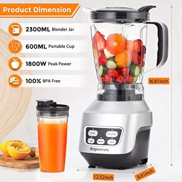 1.5L Multi-Functional Countertop Blender with Portable Jars – Versatile Milkshake & Smoothie Maker, High-Performance Cooking Blender for Home Use