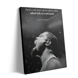 NBA Canvas Wall Art Decor - Kevin Durant Motivational Quote Poster, Hard Work Beats Talent Basketball Artwork, Black and White Inspirational Canvas Decor