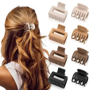 Matte Hair Clips for Women and Girls - Rectangle and Double Row Small Claw Clips for Thin/Medium Fine Hair - Nonslip Jaw Clips (Beige, Khaki, Brown, Black) DEPOKA