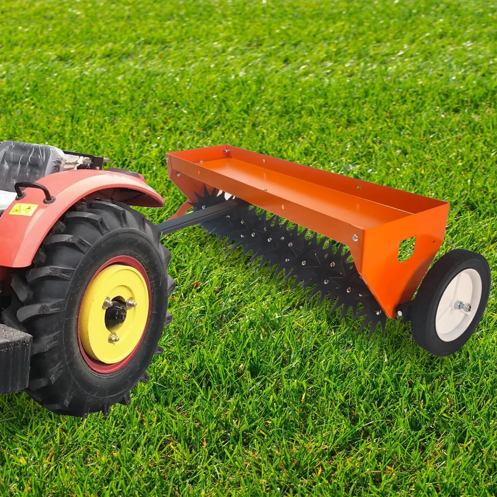 GARVEE 40 Inch Tow Behind Aerator, Plug Aerator for Lawn Tractor with Universal Hitch, Steel Coring Teeth & Transport Wheel, for Yard, Farm & Garden,Orange