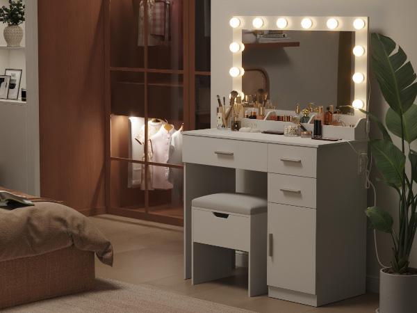 Lifewit 35.4'' White Vanity Set with Mirror & Lights, Adjustable Brightness, 3 Drawers, 1 Cabinet, USB Ports - Gift for Girl Daughter, Mothers Day Gifts
