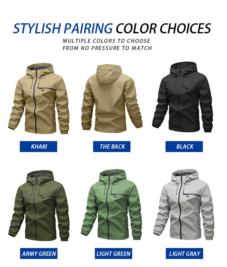 Men's casual hooded jacket with multiple pockets, tactical waterproof, windproof, and abrasion-resistant surface design, suitable for outdoor exploration, mountain climbing, and everyday casual wear, suitable for wearing throughout all four seasons Coats