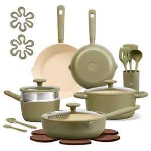 CAROTE 21pcs Cookware Set Nonstick Pots and Pans Set, Ceramic Cookware Set Induction Cookware, Non toxic Healthy Non Stick Kitchen Cooking Set, PFAS PTFE Free